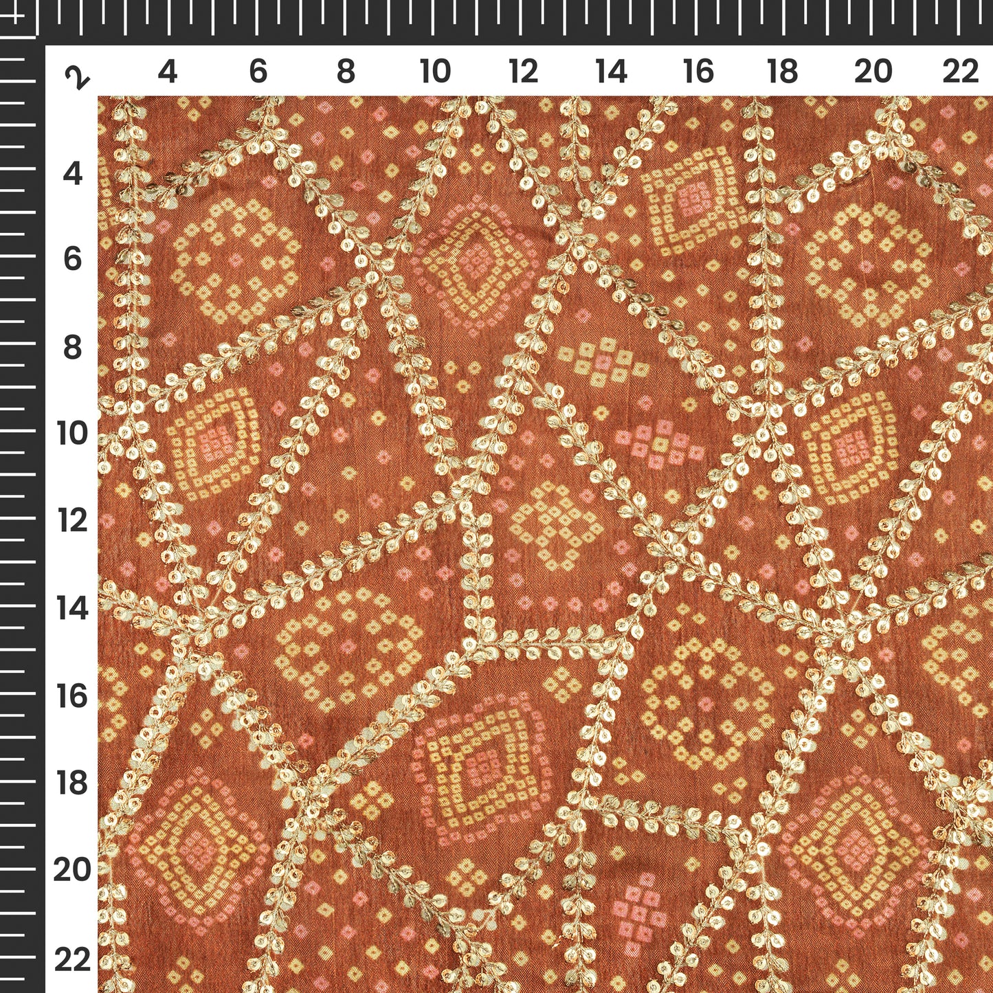 Exclusive Bandhanii Position Print On Sequins Embroidery Chinnon Chiffon Fabric
