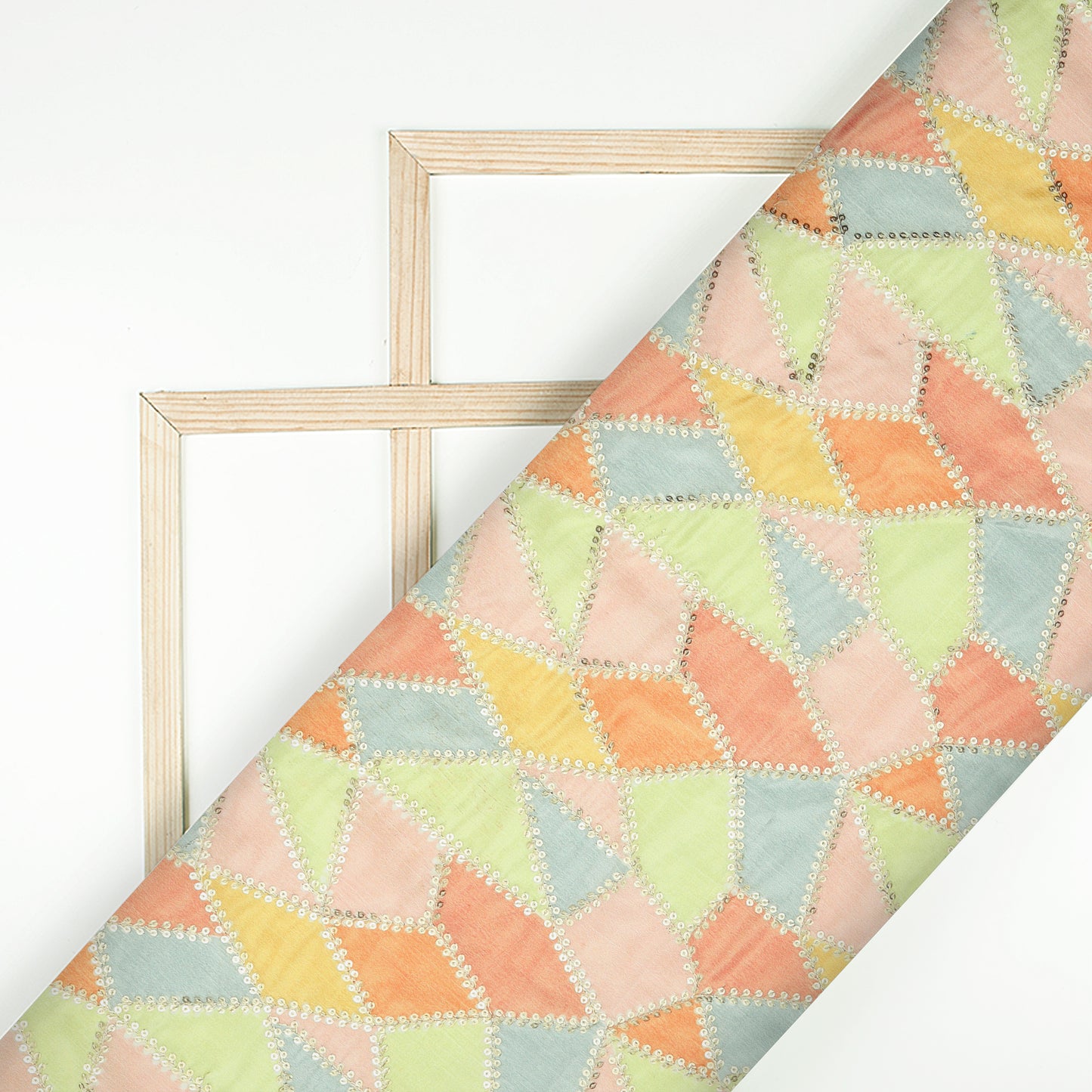 Exclusive Abstract Position Print On Sequins Embroidery Chinnon Chiffon Fabric