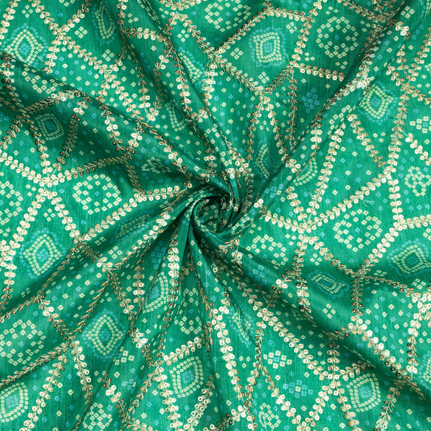 Trendy Bandhanii Position Print On Sequins Embroidery Chinnon Chiffon Fabric