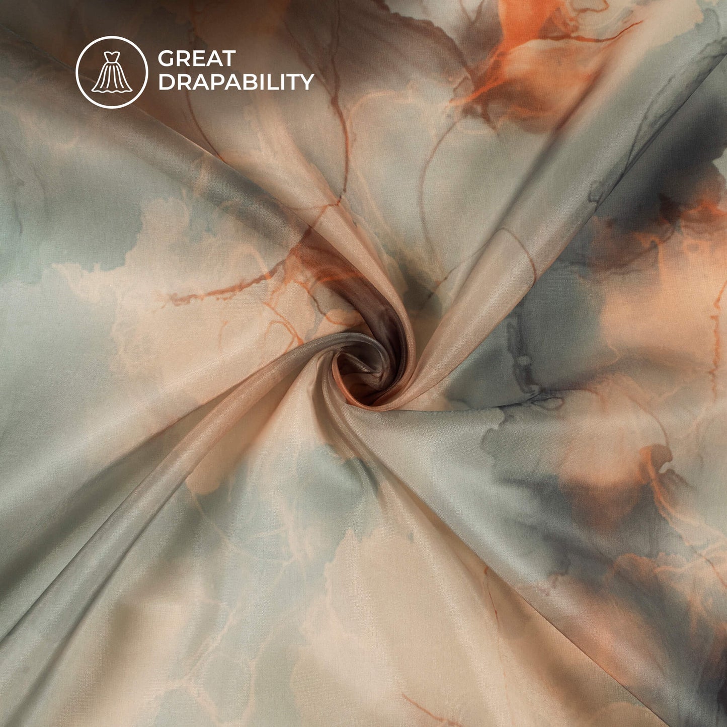 Grey And Brown Marble Printed Organza Satin Fabric