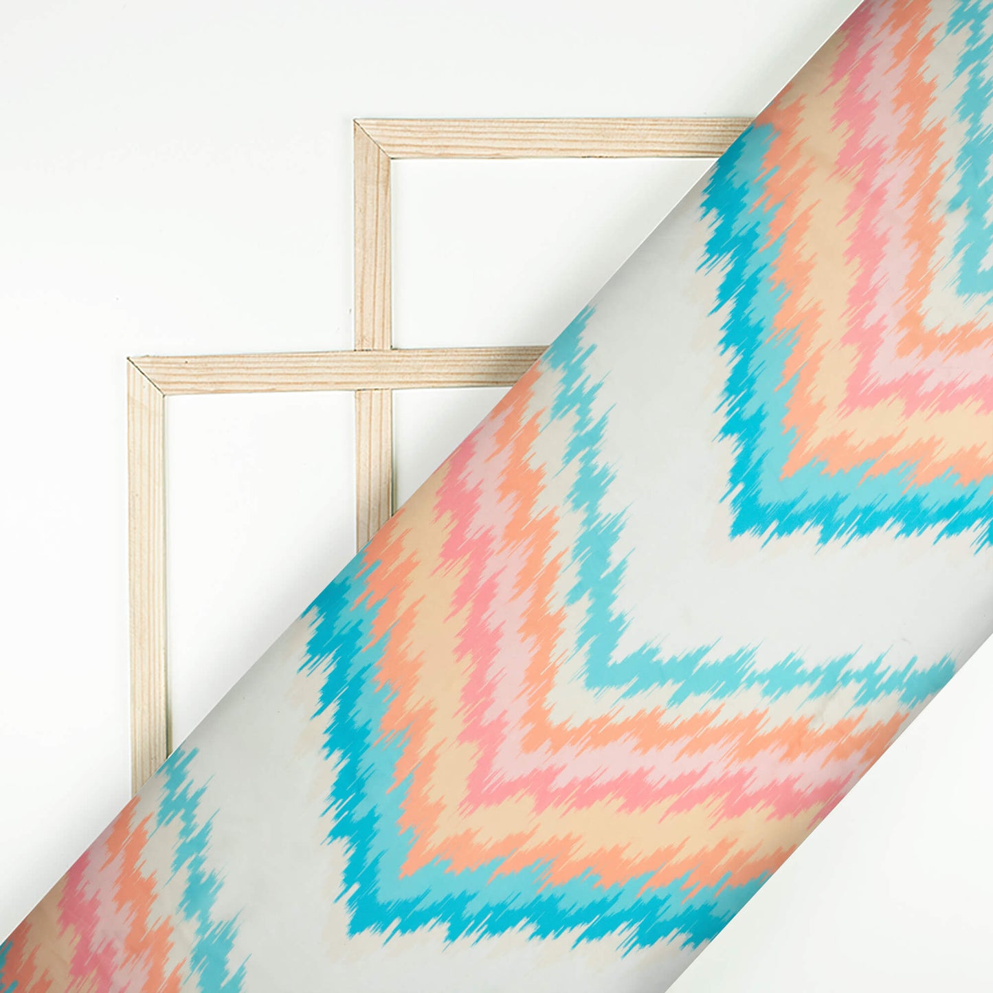 Multi-Color Chevron Pattern Digital Print Organza Satin Fabric