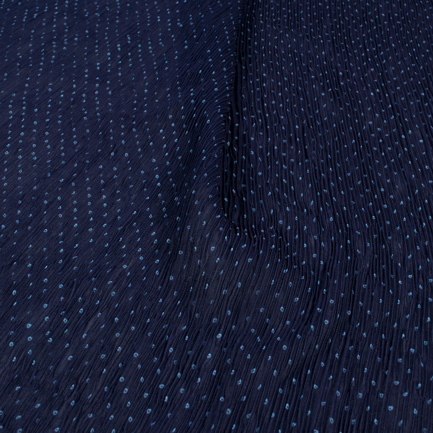 Navy Blue Bandhanii Pattern Digital Print Georgette Pleated Fabric