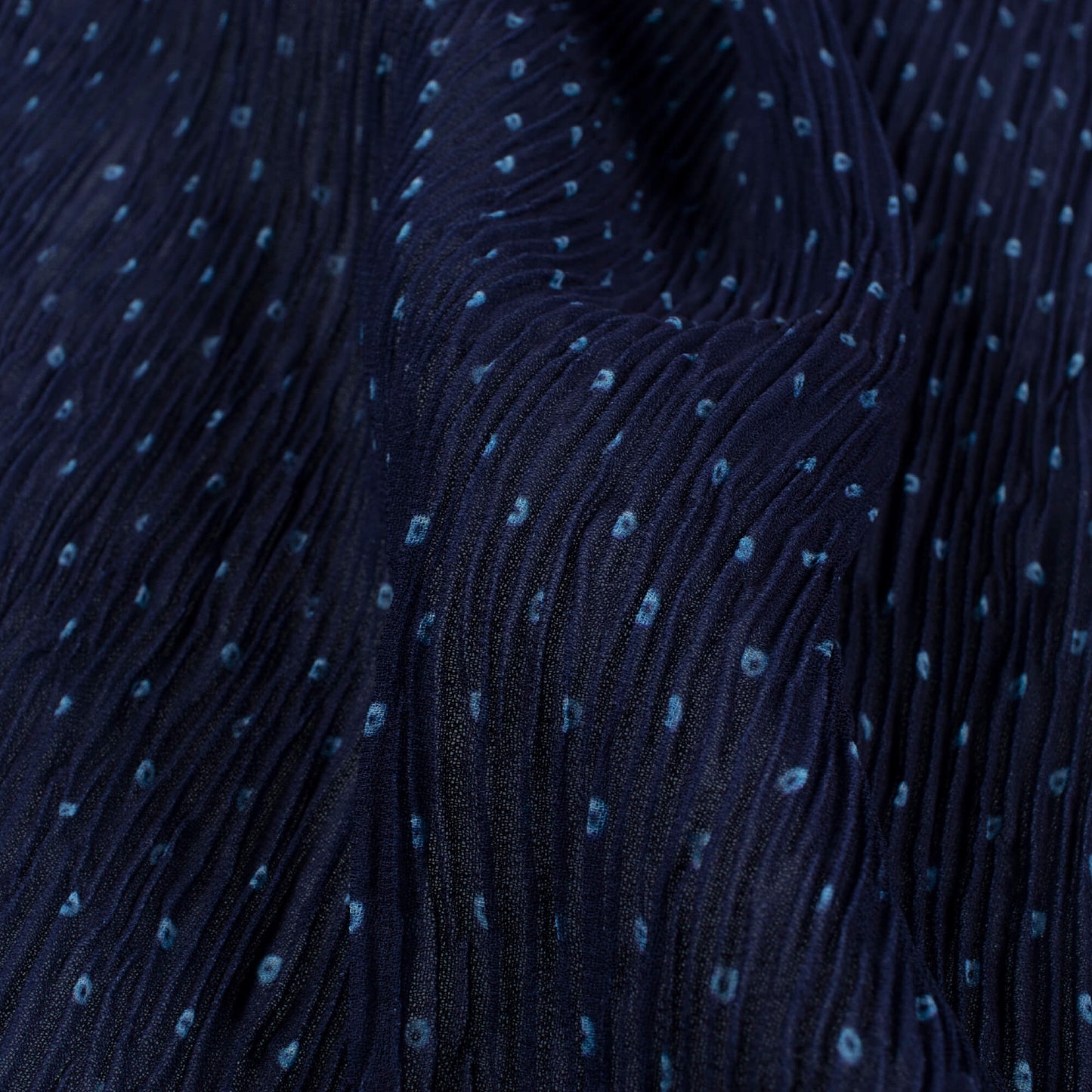 Navy Blue Bandhanii Pattern Digital Print Georgette Pleated Fabric