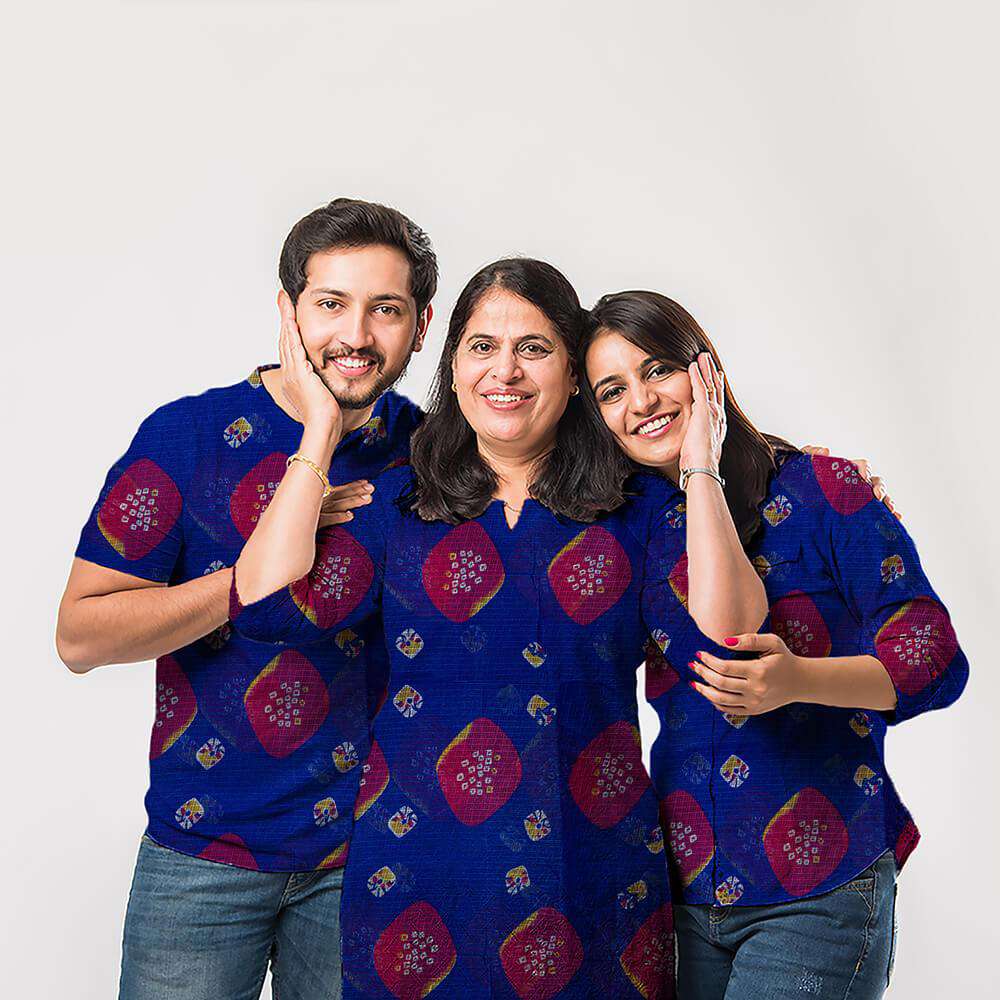 Royal Blue Bandhani Pattern Kota Doria Fabric