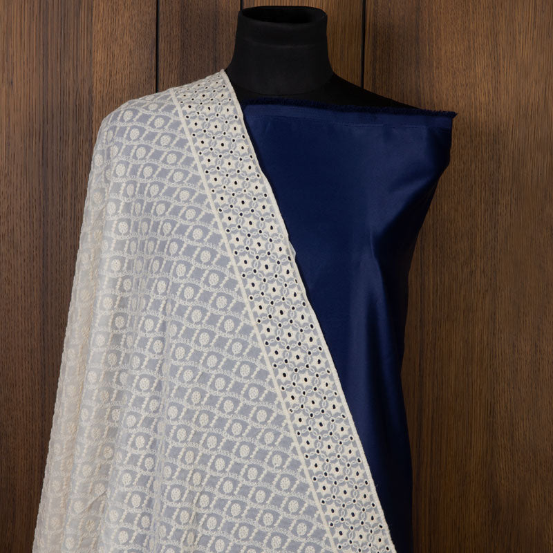 White Ethnic Pattern Embroidery Georgette Dupatta