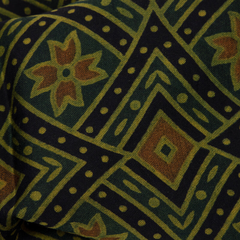Bottle Green Geometric Pattern Ajrakh Handblock Viscose Modal Satin Fabric - Fabcurate