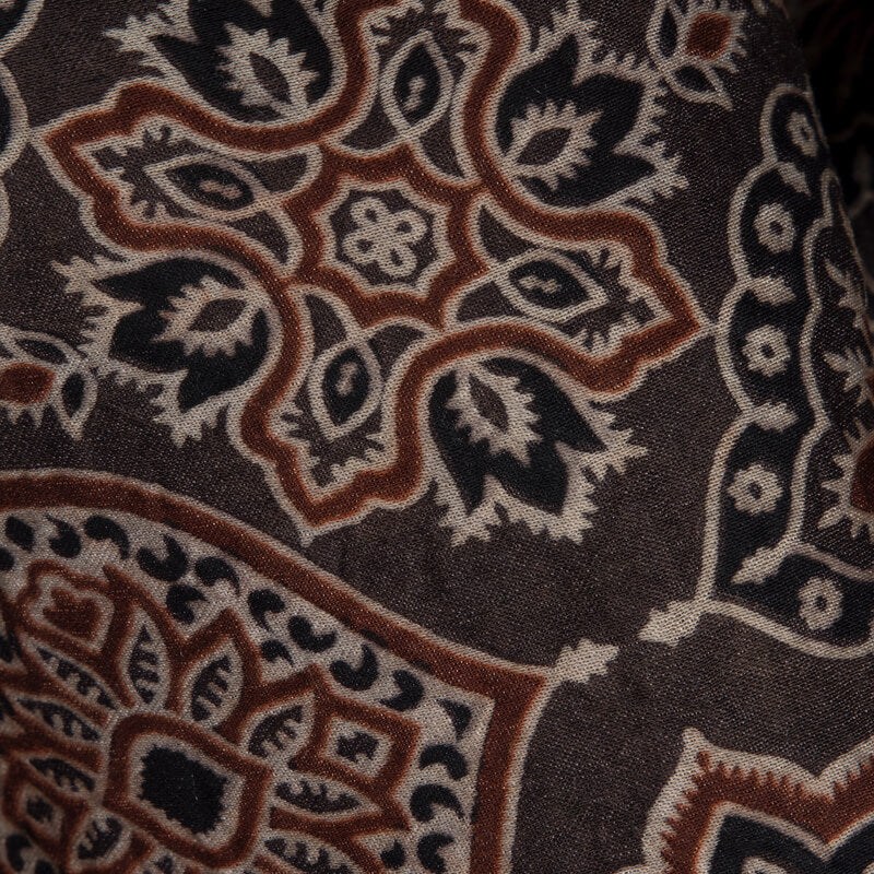 Dark Brown Traditional Pattern Ajrakh Screen Print Viscose Modal Satin Fabric