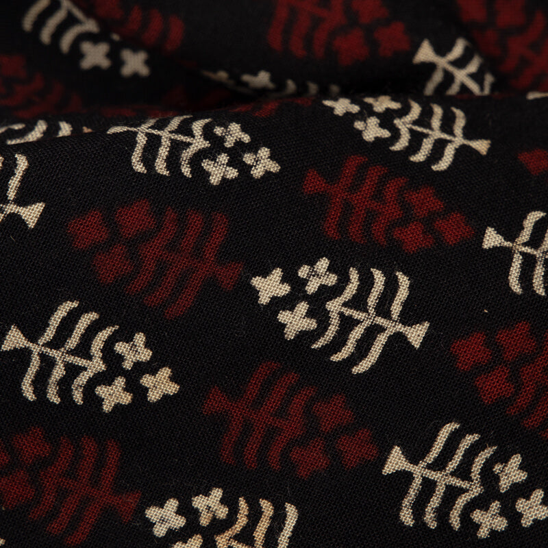 Black And Beige Floral Pattern Natural Dye Screen Print Rayon Fabric