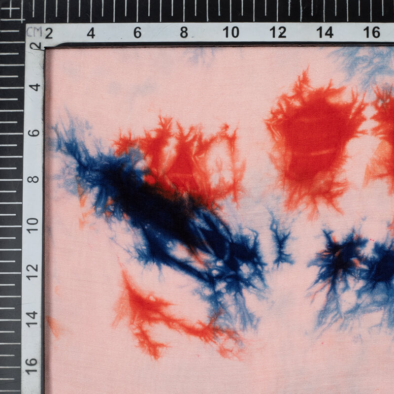 Premium Orange And Blue Hand Tie & Dye Handblock Cotton Silk Fabric - Fabcurate
