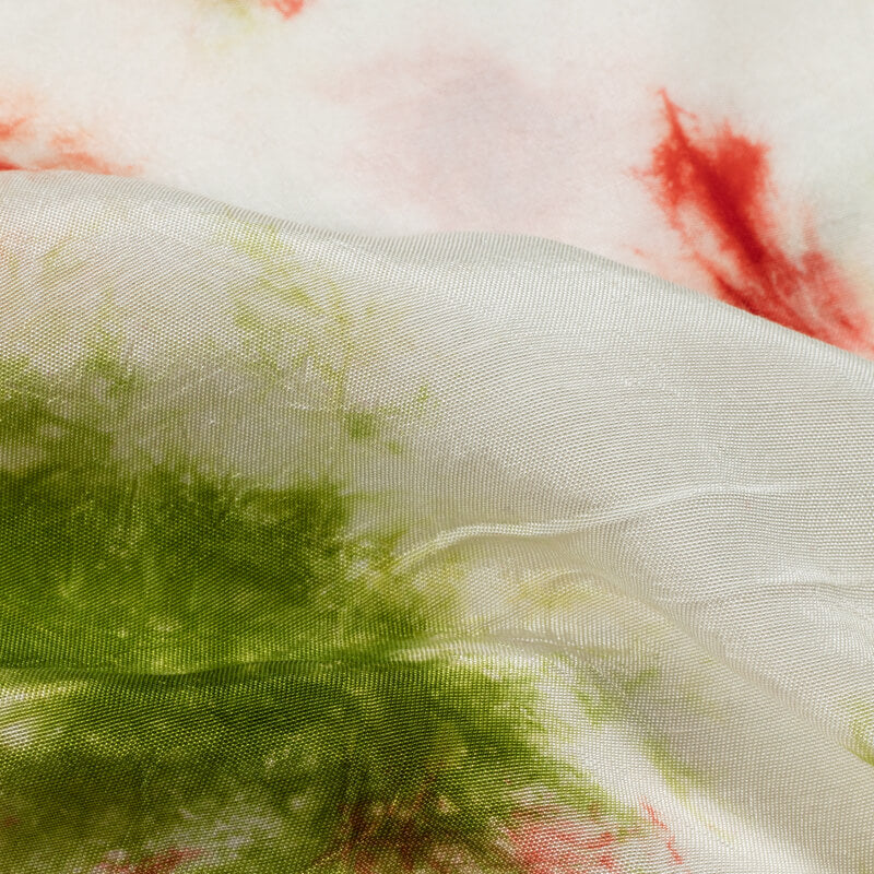 Premium White And Red Hand Tie & Dye Cotton Silk Fabric - Fabcurate