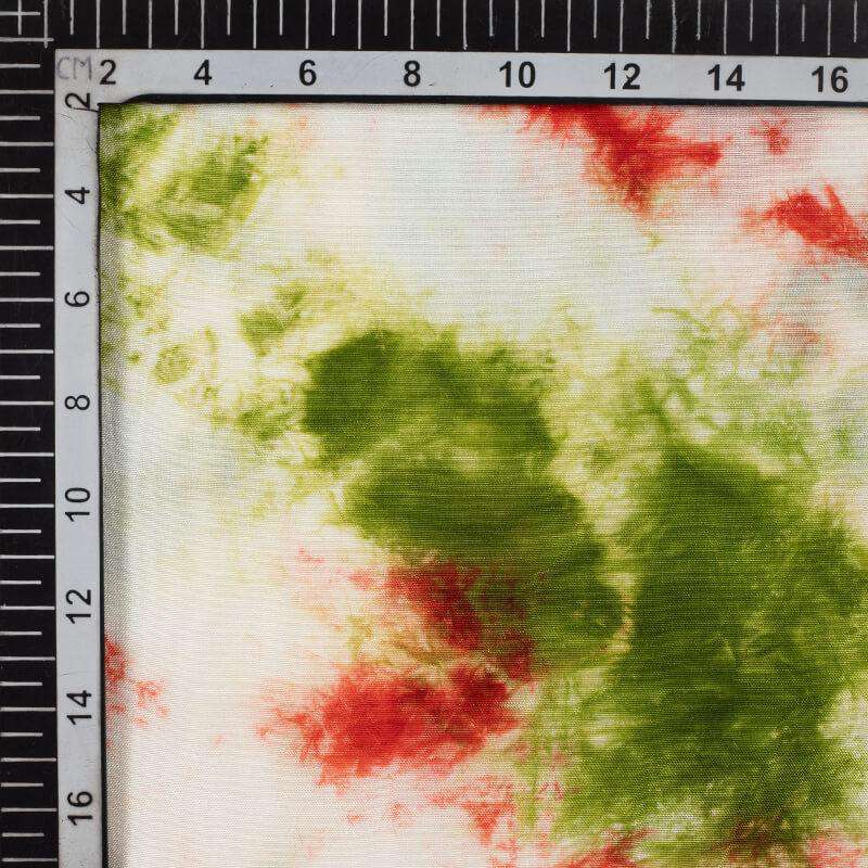 Premium White And Red Hand Tie & Dye Cotton Silk Fabric - Fabcurate