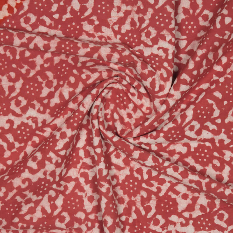 Red Dabu Abstrcat Pattern Handblock Cotton Fabric - Fabcurate