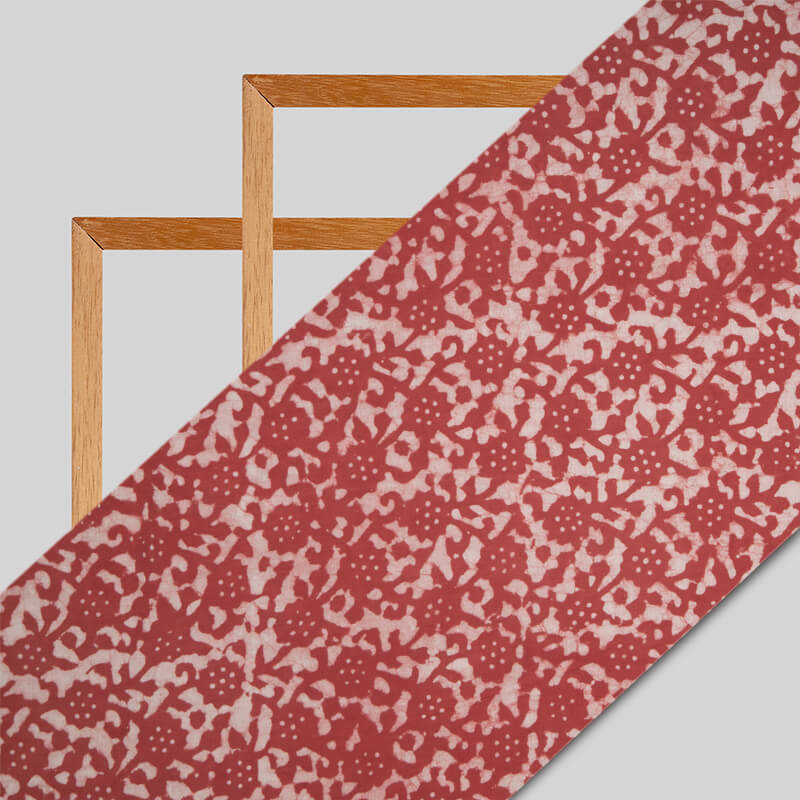 Red Dabu Abstrcat Pattern Handblock Cotton Fabric - Fabcurate