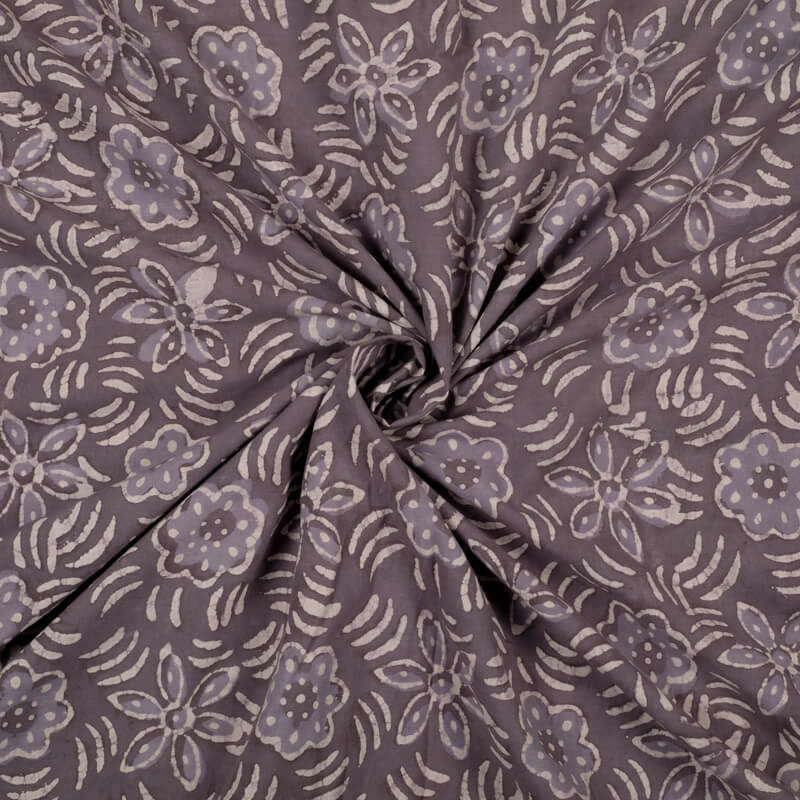 Light Purple And White Kashish Floral Pattern Handblock Cotton Fabric - Fabcurate