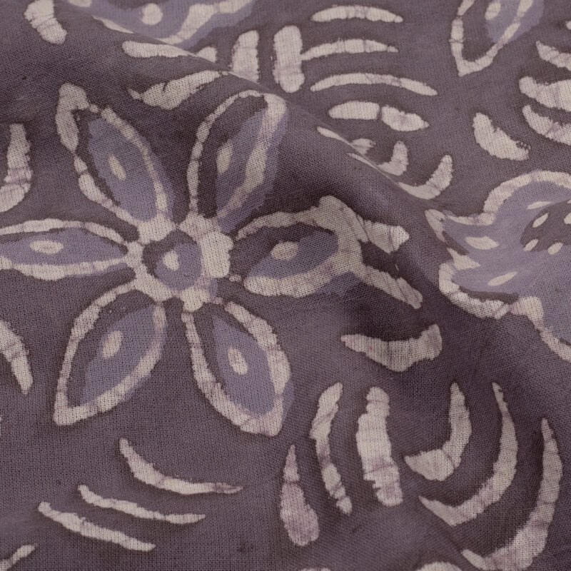 Light Purple And White Kashish Floral Pattern Handblock Cotton Fabric - Fabcurate