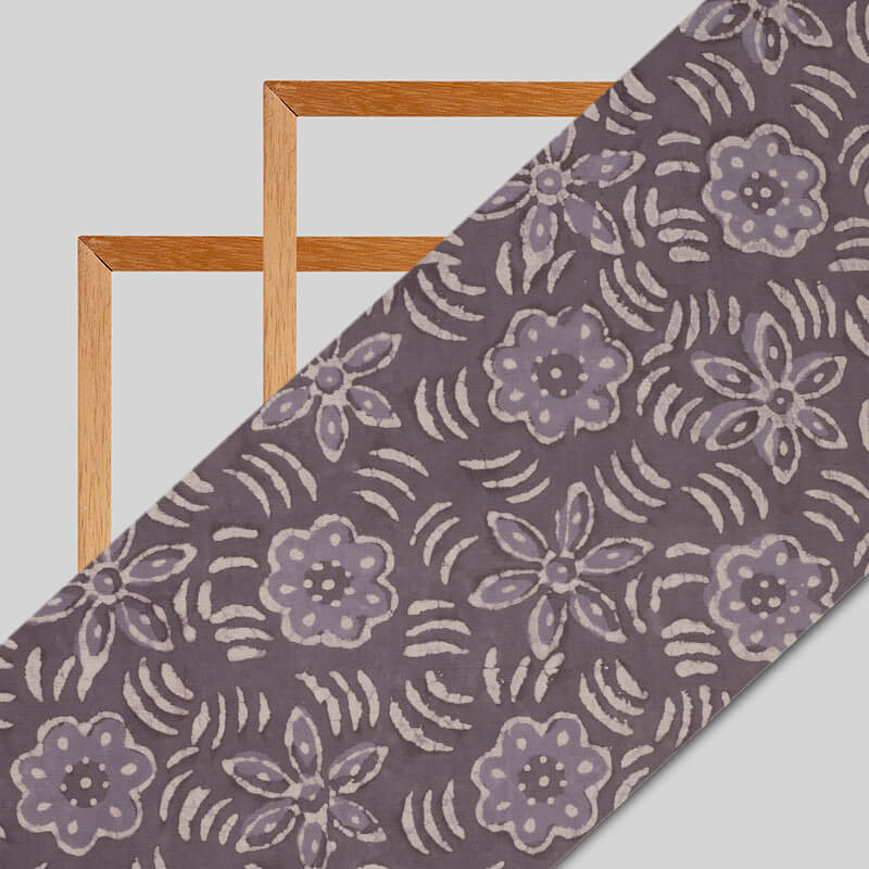 Light Purple And White Kashish Floral Pattern Handblock Cotton Fabric - Fabcurate