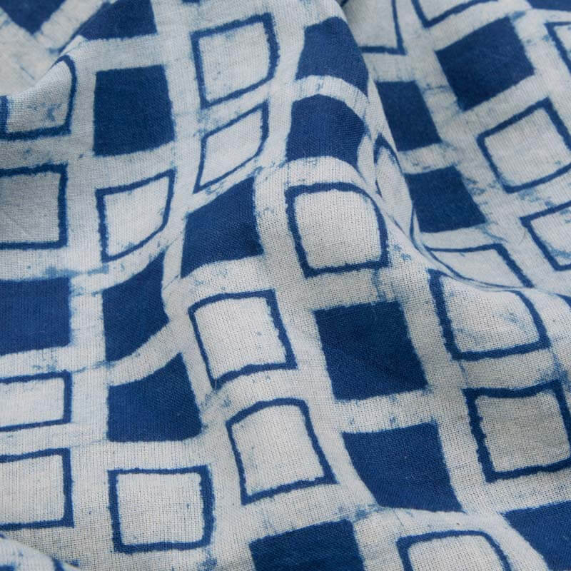 Indigo Geometric Pattern Handblock Cotton Fabric - Fabcurate