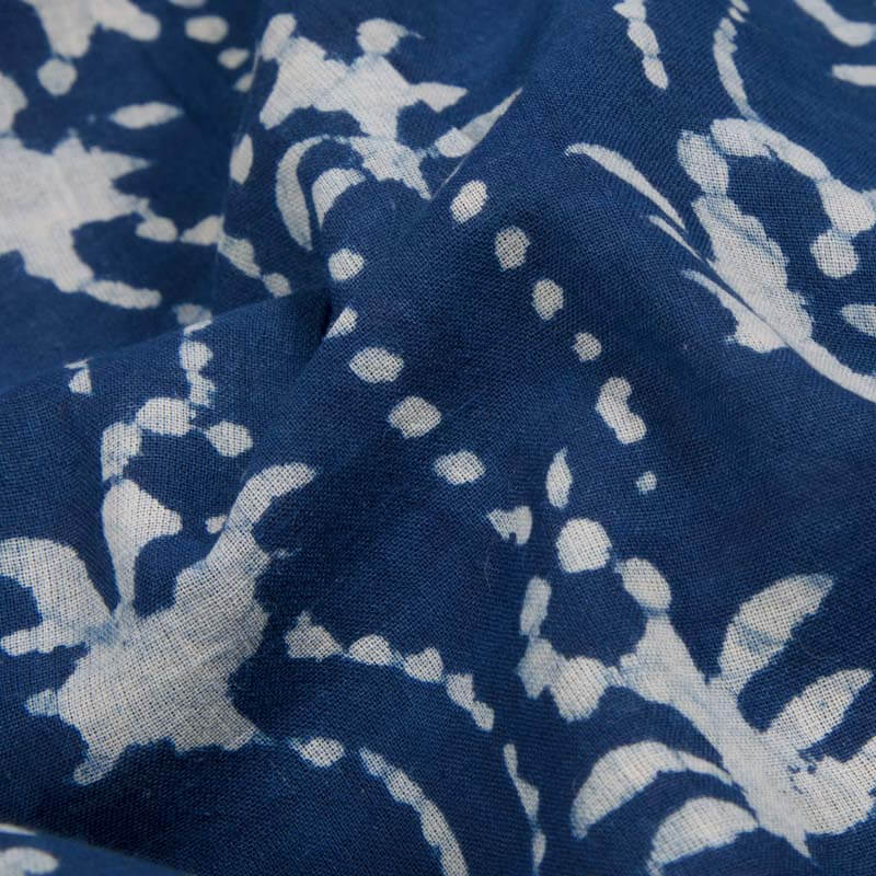 Indigo Geometric Pattern Handblock Cotton Fabric - Fabcurate