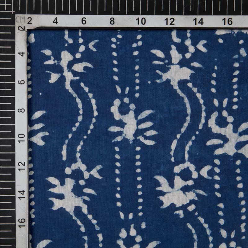 Indigo Geometric Pattern Handblock Cotton Fabric - Fabcurate