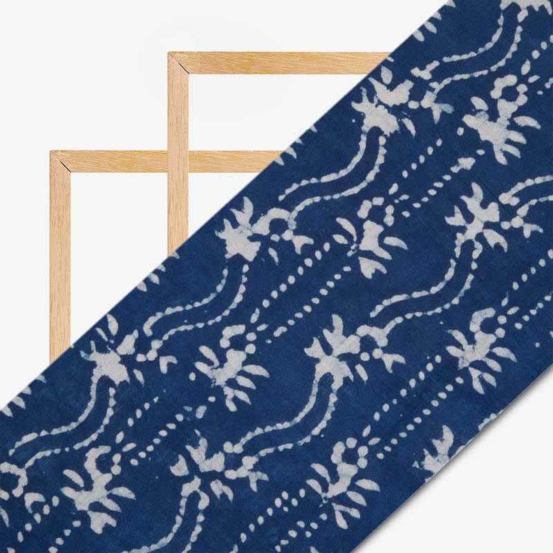 Indigo Geometric Pattern Handblock Cotton Fabric - Fabcurate