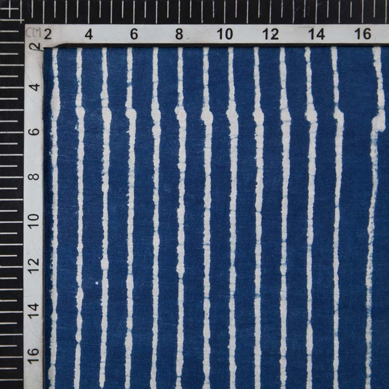Indigo Stripes Pattern Handblock Cotton Fabric - Fabcurate
