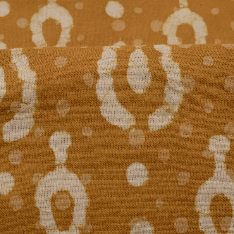 Mustard And Cream Leaf Pattern Kashish Handblock Cotton Fabric - Fabcurate