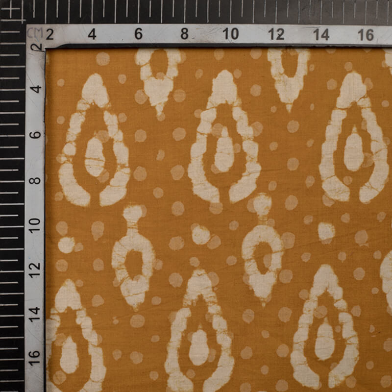 Mustard And Cream Leaf Pattern Kashish Handblock Cotton Fabric - Fabcurate