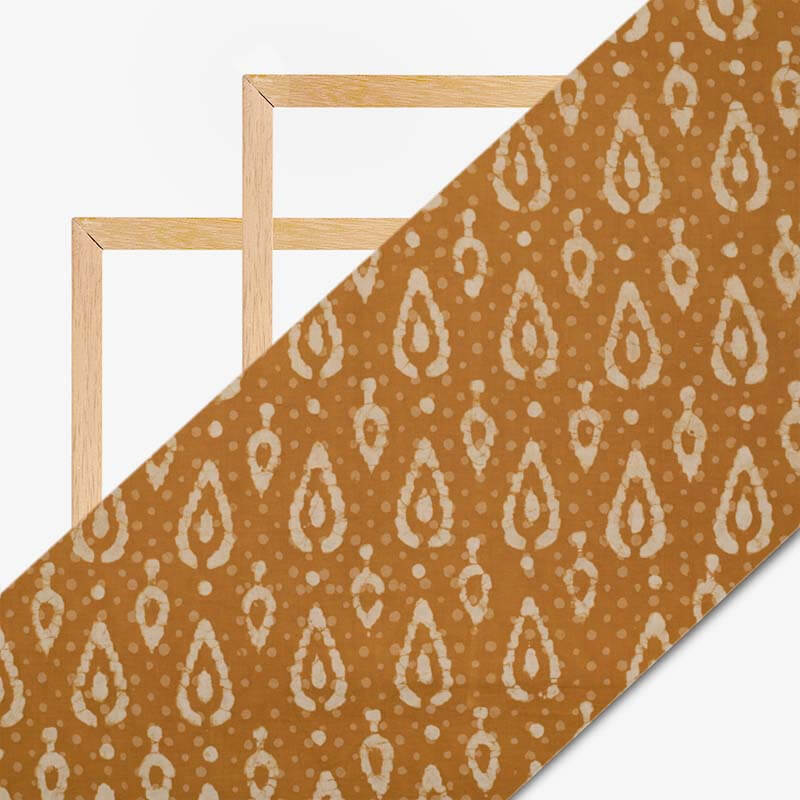 Mustard And Cream Leaf Pattern Kashish Handblock Cotton Fabric - Fabcurate