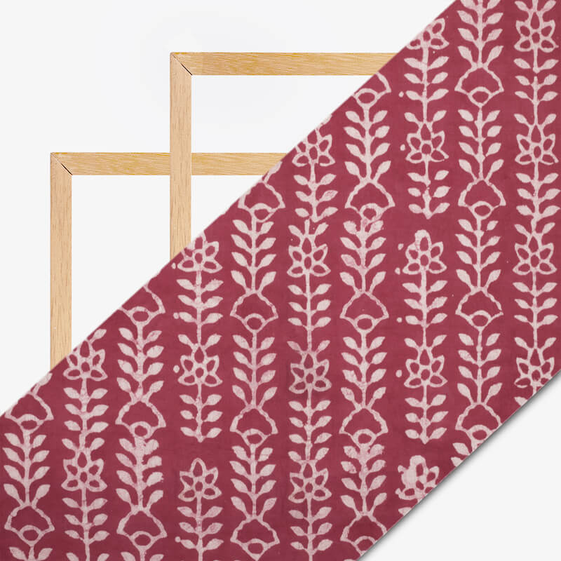 Dark Pink And White Geometric Pattern Kashish Handblock Cotton Fabric