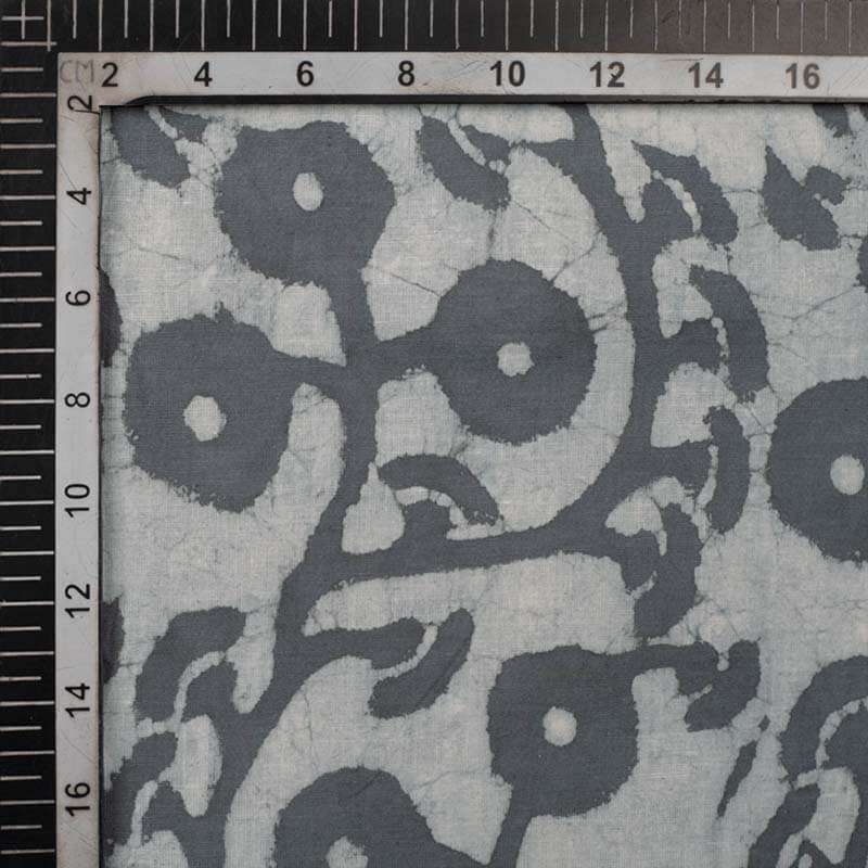 Grey And White Floral Pattern Wax Batik Handblock Cotton Fabric - Fabcurate