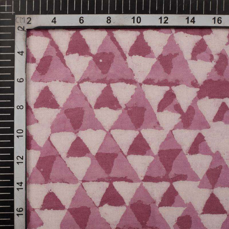 Greyish Pink And White Kashish Geometric Pattern Handblock Cotton Fabric - Fabcurate
