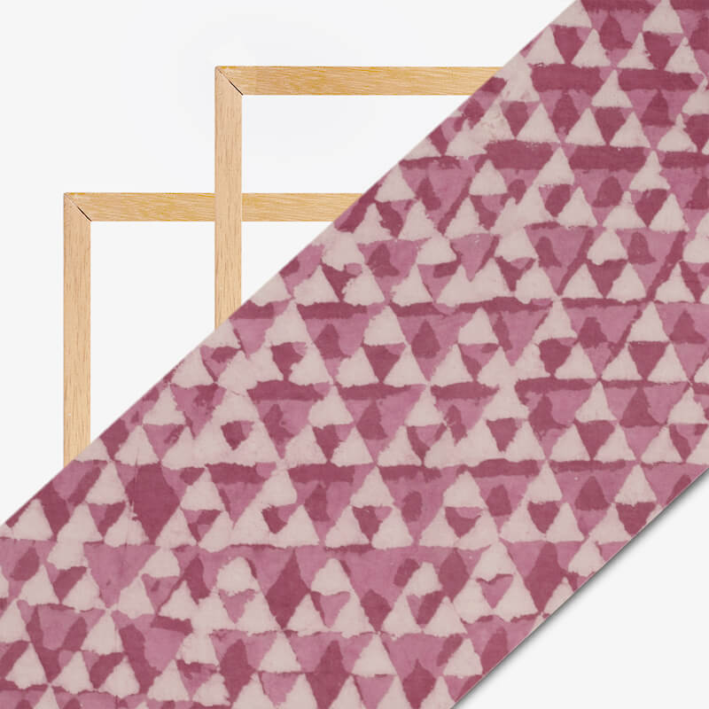 Greyish Pink And White Kashish Geometric Pattern Handblock Cotton Fabric - Fabcurate