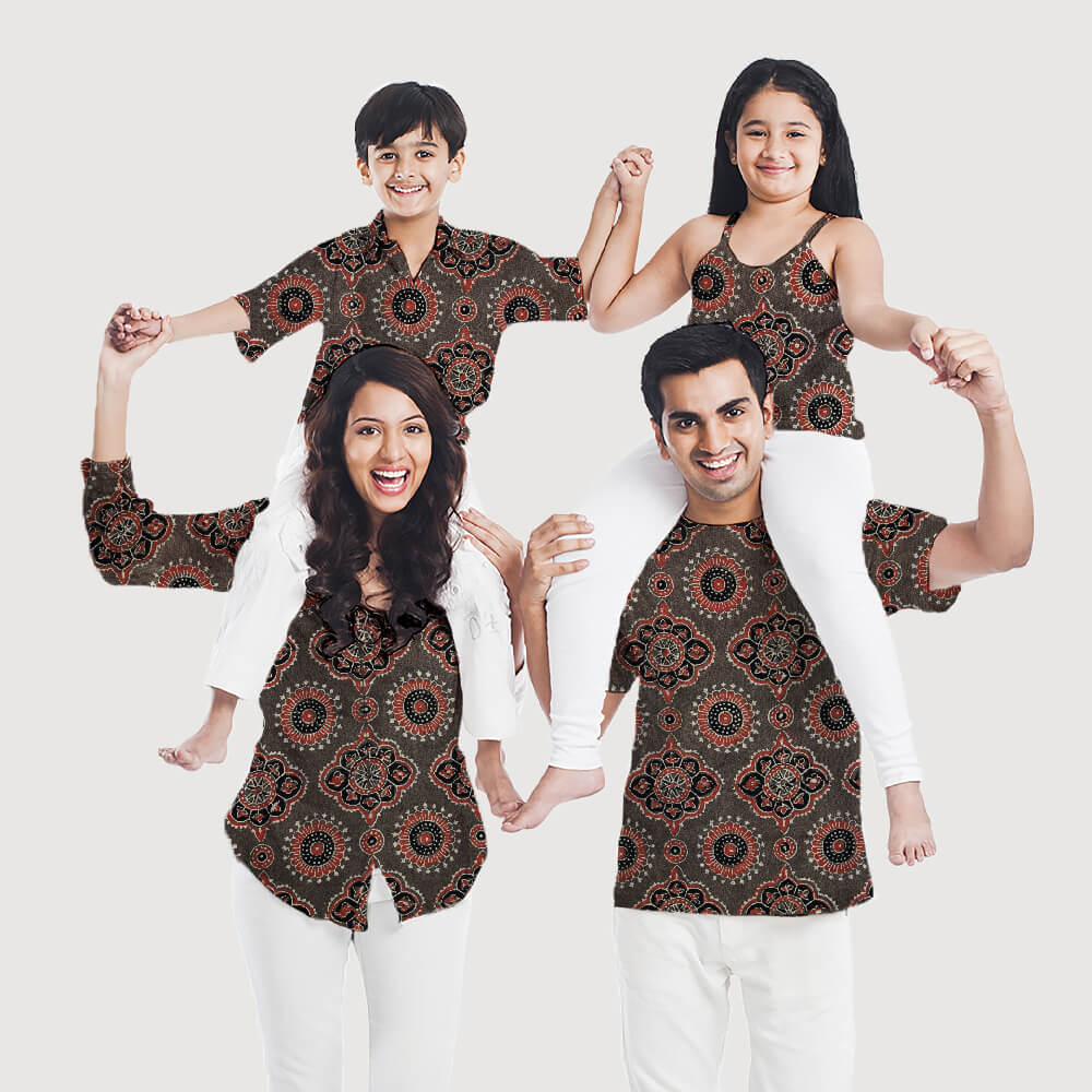 Brown Traditional Pattern Ajrakh Handblock Natural Dye Cotton Fabric - Fabcurate