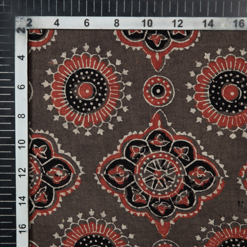 Brown Traditional Pattern Ajrakh Handblock Natural Dye Cotton Fabric - Fabcurate
