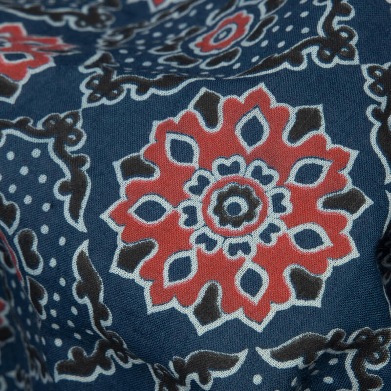 Prussian Blue And Red Traditional Pattern Ajrakh Screen Print Natural Dye Cotton Fabric