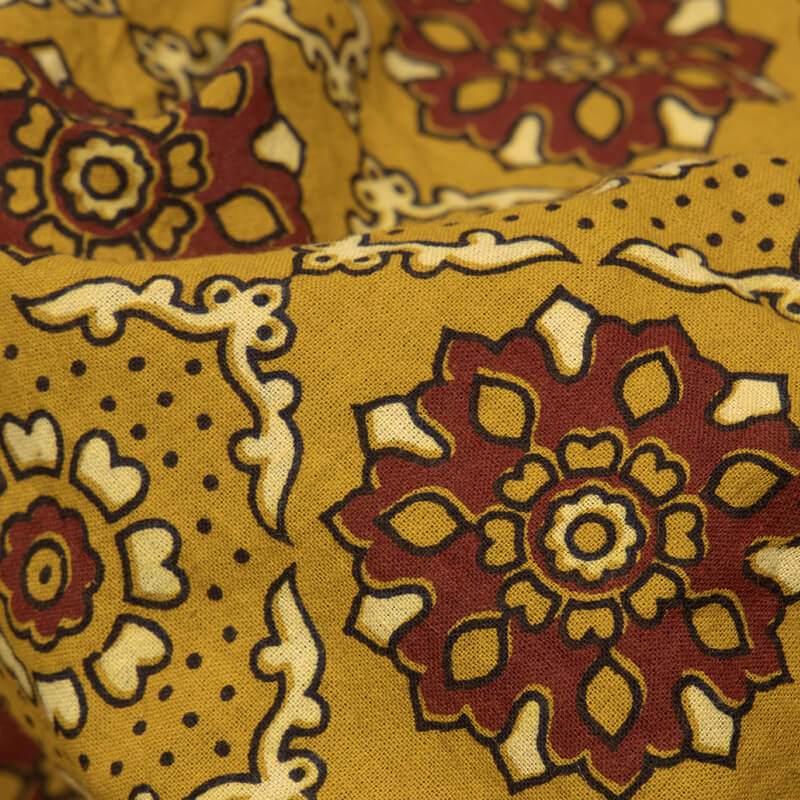 Brown Traditional Pattern Ajrakh Screen Print Natural Dye Cotton Fabric