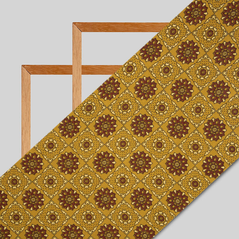 Brown Traditional Pattern Ajrakh Screen Print Natural Dye Cotton Fabric