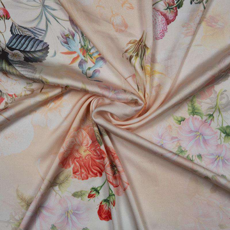 Light Orange Floral Pattern Filter Crepe Fabric