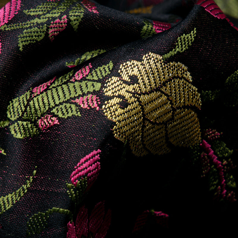 Black Banarasi Floral Pattern Katan Zari Silk Fabric - Fabcurate