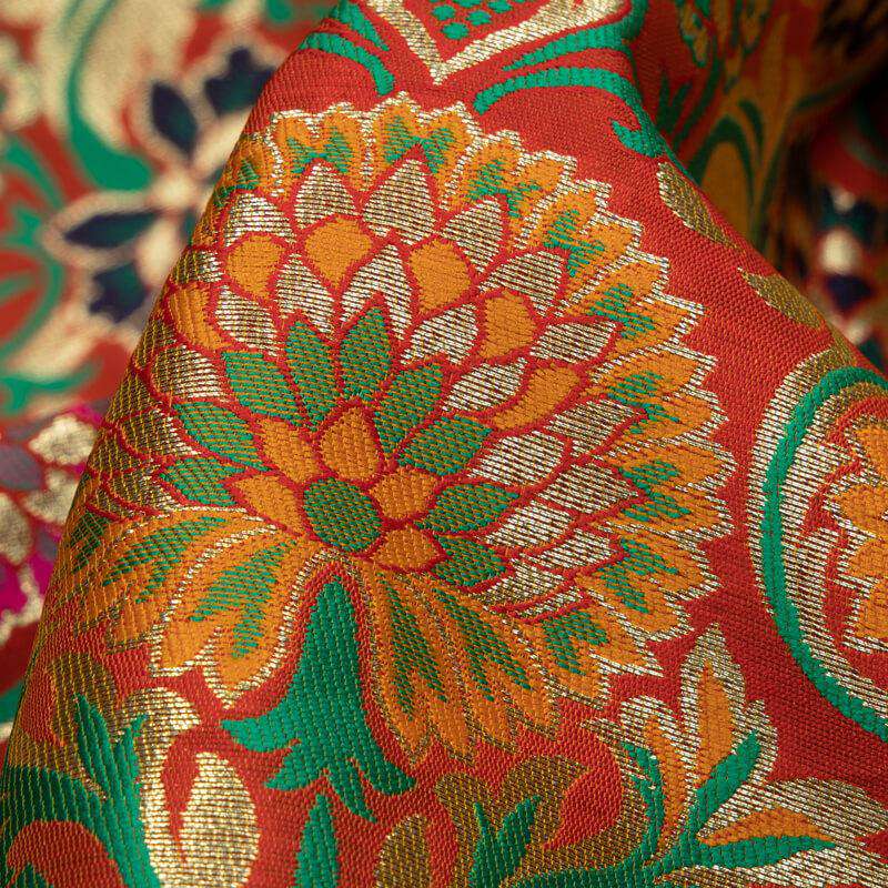 Red Banarasi Floral Pattern Katan Zari Silk Fabric