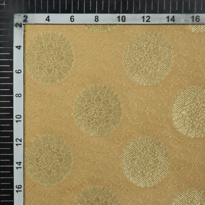Beige Banarasi Floral Pattern Zari Jacquard Taffeta Silk Fabric