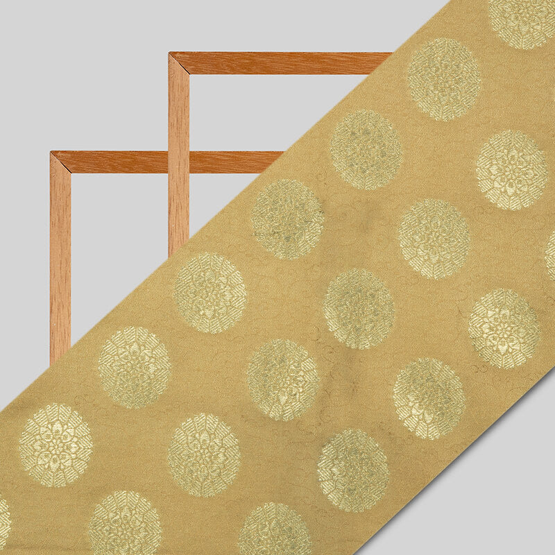 Beige Banarasi Floral Pattern Zari Jacquard Taffeta Silk Fabric