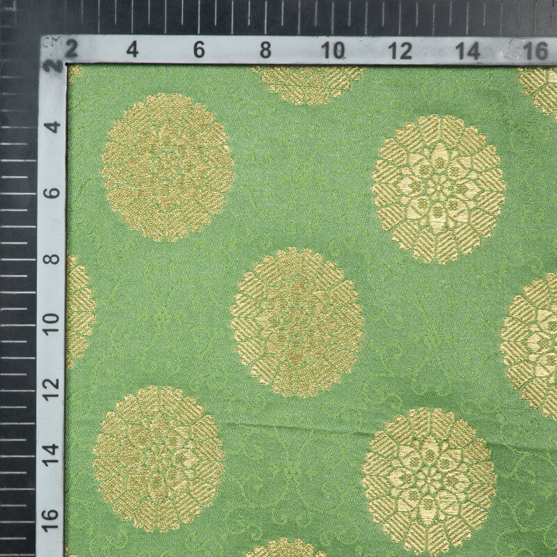 Pastel Green Banarasi Floral Pattern Zari Jacquard Taffeta Silk Fabric