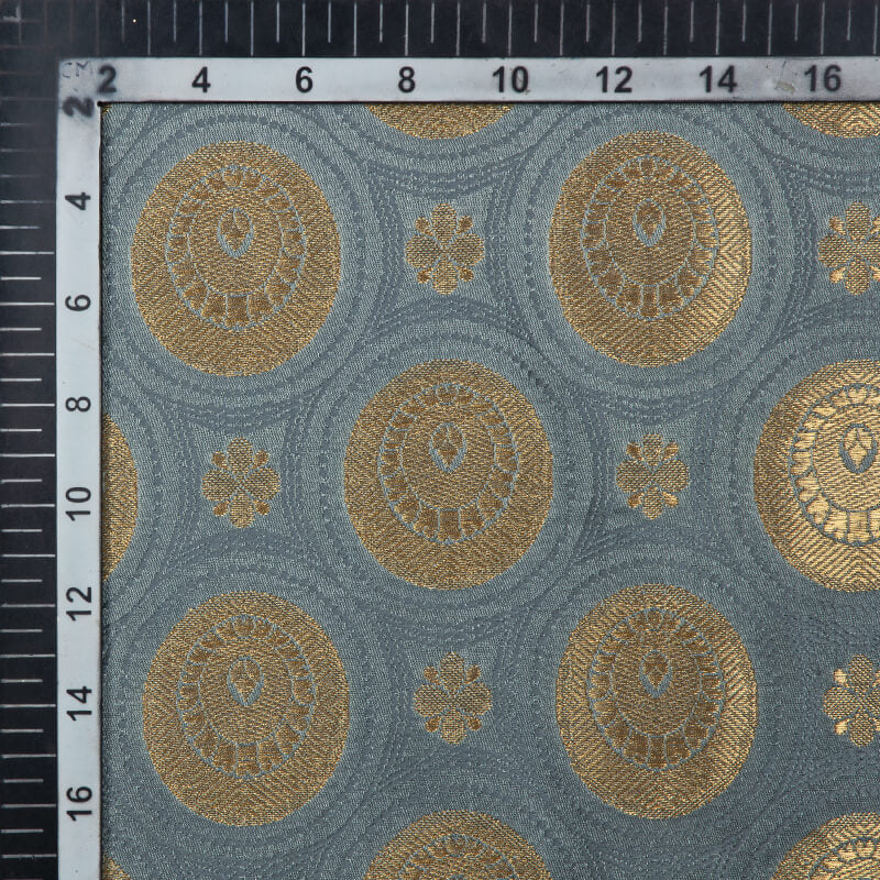 Light Grey Banarasi Geometric Pattern Zari Jacquard Taffeta Silk Fabric