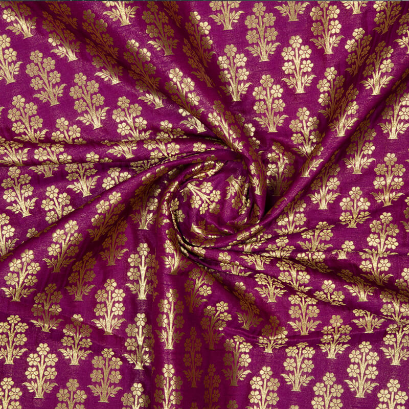 Rani Banarasi Mughal Floral Pattern Katan Zari Silk Fabric