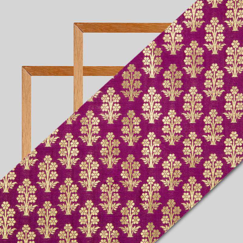 Rani Banarasi Mughal Floral Pattern Katan Zari Silk Fabric
