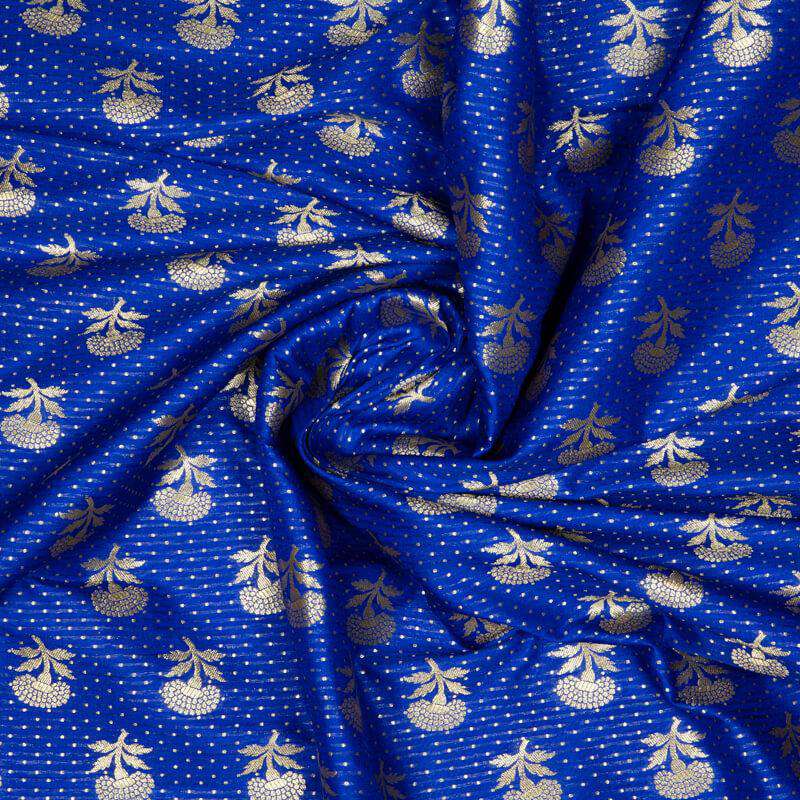 Royal Blue Banarasi Floral Pattern Katan Zari Silk Fabric