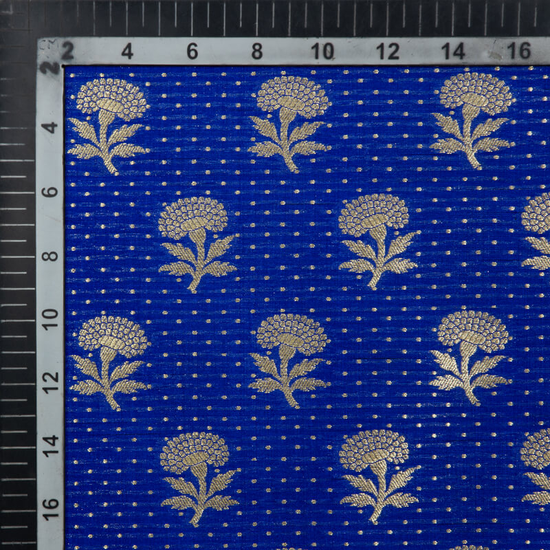 Royal Blue Banarasi Floral Pattern Katan Zari Silk Fabric