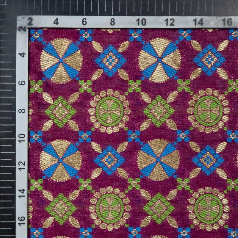 Rani Banarasi Geometric Pattern Katan Zari Silk Fabric