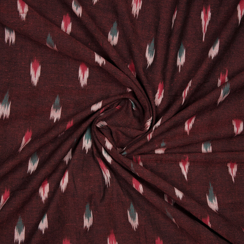 Maroon Abstract Pattern Woven Pre-Washed Cotton Ikat Fabric